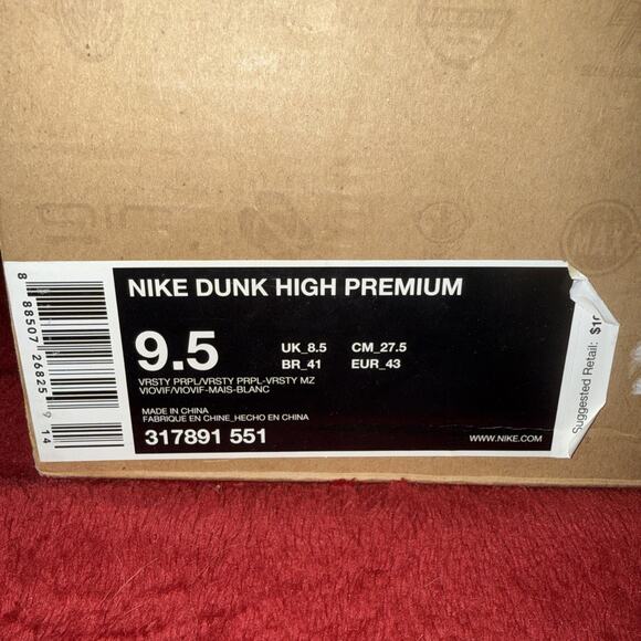 Size 9.5- Nike Dunk Premium High Purples OG BOX